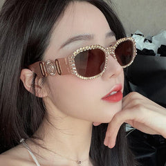 Wholesale Simple Style Classic Style Solid Color AC Oval Frame Diamond Full Frame Women's Sunglasses - ChicMeto