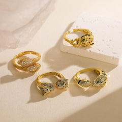 Wholesale Simple Style Commute Animal Leopard Copper 18K Gold Plated Zircon Open Rings - ChicMeto