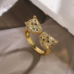 Wholesale Simple Style Commute Animal Leopard Copper 18K Gold Plated Zircon Open Rings - ChicMeto