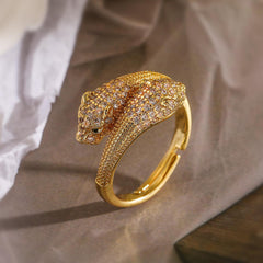 Wholesale Simple Style Commute Animal Leopard Copper 18K Gold Plated Zircon Open Rings - ChicMeto