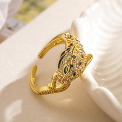 Wholesale Simple Style Commute Animal Leopard Copper 18K Gold Plated Zircon Open Rings - ChicMeto