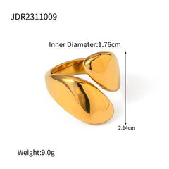 Wholesale Simple Style Commute Asymmetrical Rings Stainless Steel with 18k Gold Plating - ChicMeto