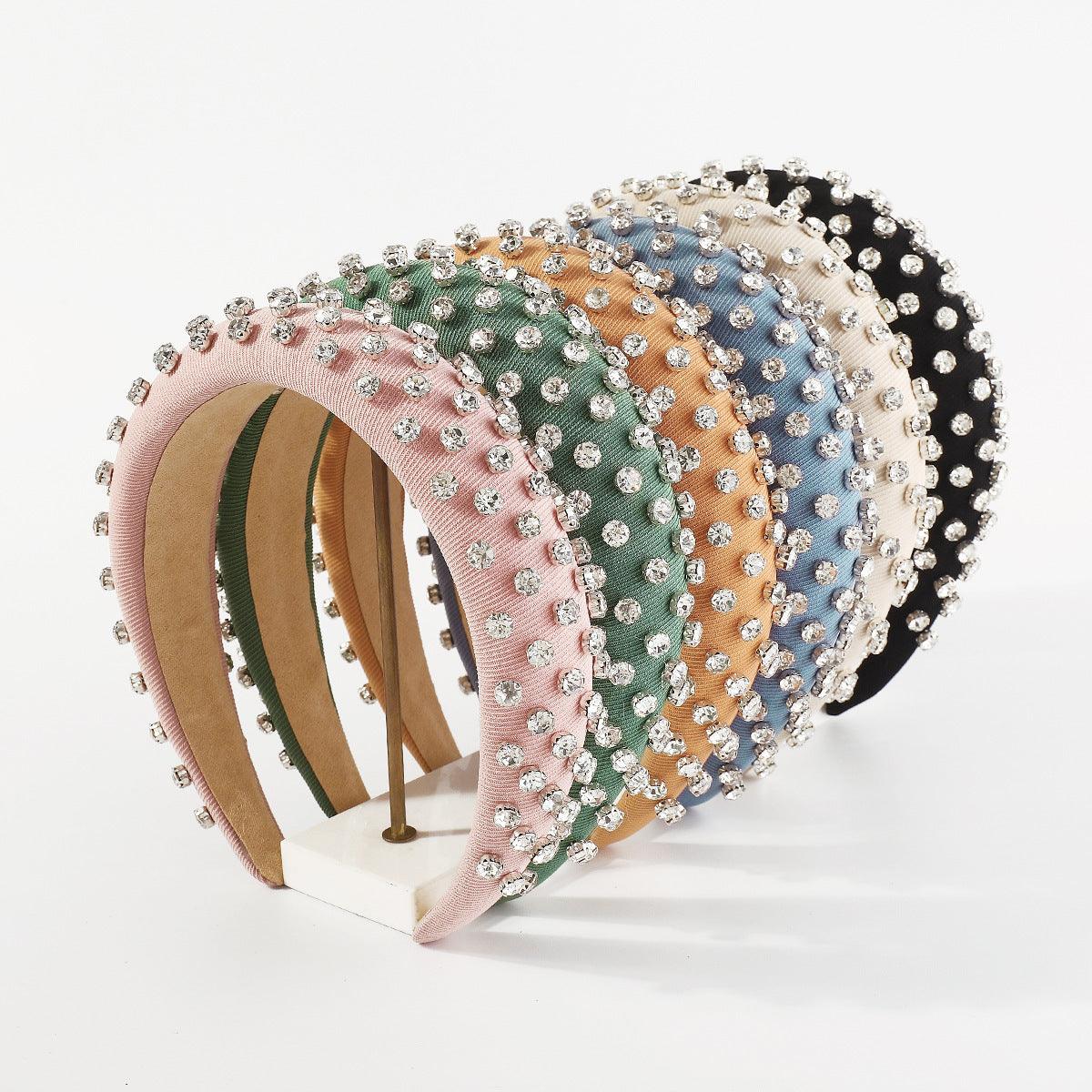 Wholesale Simple Style Commute Color Block Solid Color Cloth Handmade Inlay Rhinestones Hair Band - ChicMeto