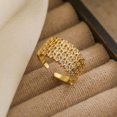 Wholesale Simple Style Commute Copper Open Rings Solid Color 18K Gold Plated with Zircon - ChicMeto