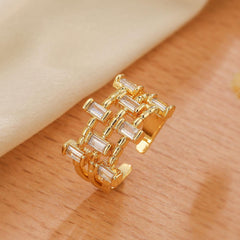 Wholesale Simple Style Commute Copper Open Rings Solid Color 18K Gold Plated with Zircon - ChicMeto