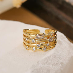 Wholesale Simple Style Commute Copper Open Rings Solid Color 18K Gold Plated with Zircon - ChicMeto