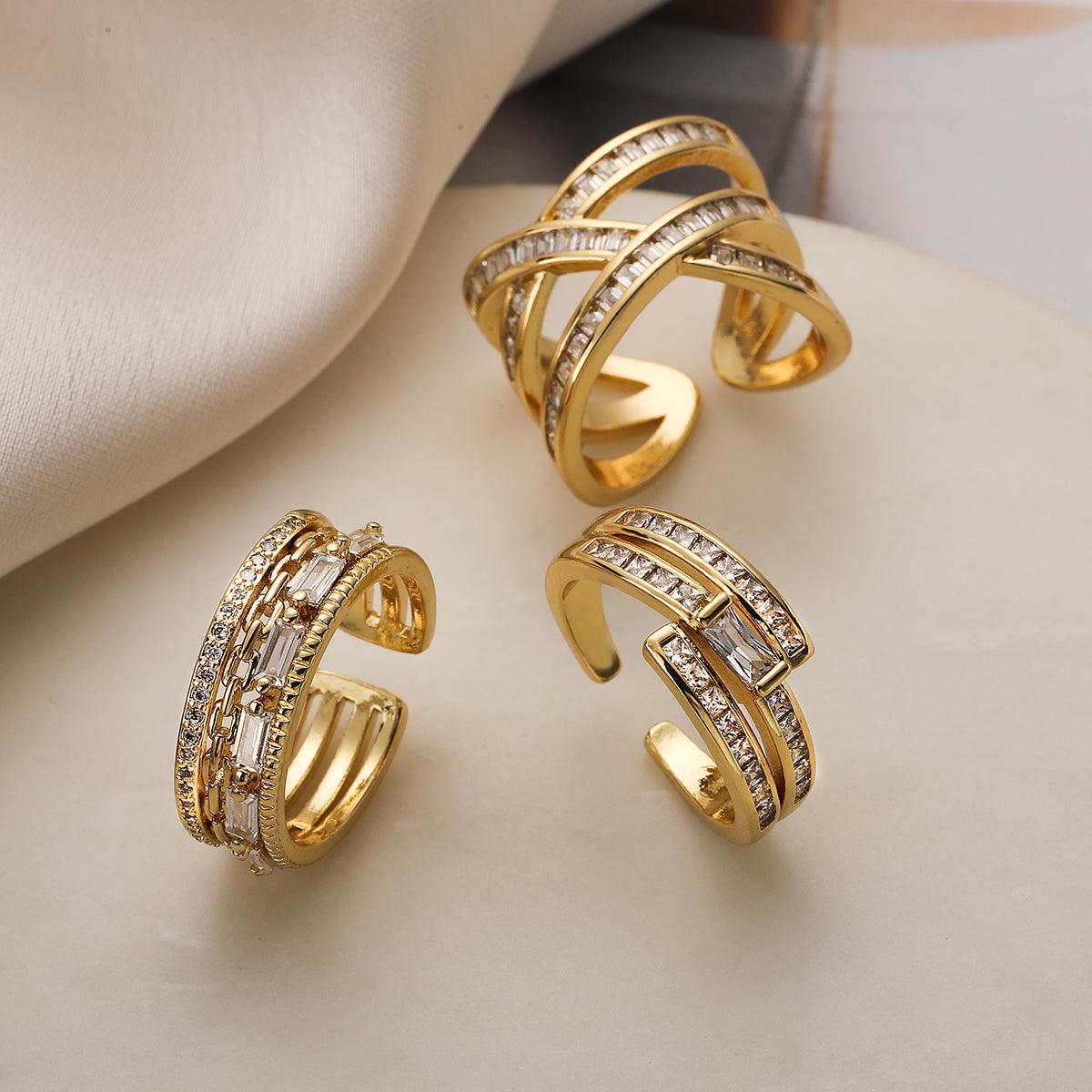 Wholesale Simple Style Commute Cross Copper 18K Gold Plated Zircon Open Rings In Bulk - ChicMeto