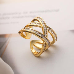 Wholesale Simple Style Commute Cross Copper 18K Gold Plated Zircon Open Rings In Bulk - ChicMeto