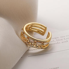 Wholesale Simple Style Commute Cross Copper 18K Gold Plated Zircon Open Rings In Bulk - ChicMeto