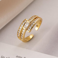 Wholesale Simple Style Commute Cross Copper 18K Gold Plated Zircon Open Rings In Bulk - ChicMeto