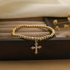 Wholesale Simple Style Commute Cross Copper Plating Zircon Inlay 18K Gold Plated Bracelets - ChicMeto