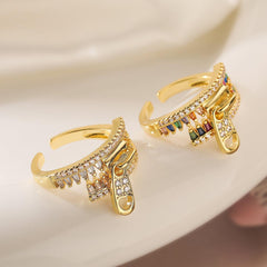 Wholesale Simple Style Commute Geometric Copper Inlay 18K Gold Plated Zircon Open Rings - ChicMeto