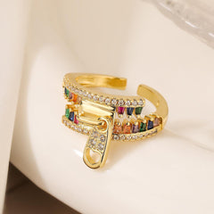 Wholesale Simple Style Commute Geometric Copper Inlay 18K Gold Plated Zircon Open Rings - ChicMeto