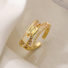 Wholesale Simple Style Commute Geometric Copper Inlay 18K Gold Plated Zircon Open Rings - ChicMeto