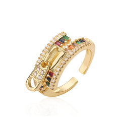 Wholesale Simple Style Commute Geometric Copper Inlay 18K Gold Plated Zircon Open Rings - ChicMeto