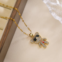 Wholesale Simple Style Commute Little Bear Copper Plating Inlay Zircon 18K Gold Plated Pendant Necklace - ChicMeto