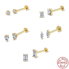 Wholesale Simple Style Commute Square Inlay Sterling Silver Zircon Ear Studs - ChicMeto