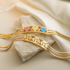 Wholesale Simple Style Commute Tree Heart Shape Titanium Steel Enamel Plating 18K Gold Plated Bracelets - ChicMeto