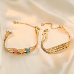 Wholesale Simple Style Commute Tree Heart Shape Titanium Steel Enamel Plating 18K Gold Plated Bracelets - ChicMeto