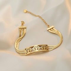 Wholesale Simple Style Commute Tree Heart Shape Titanium Steel Enamel Plating 18K Gold Plated Bracelets - ChicMeto