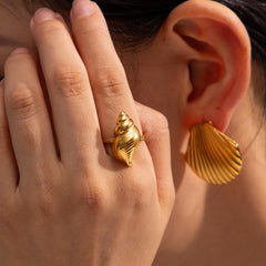 Wholesale Simple Style Conch Open Rings Stainless Steel Plating 18k Gold - ChicMeto