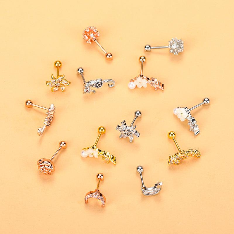 Wholesale Simple Style Cross Flower Stainless Steel Copper Plating Inlay Zircon Ear Studs - ChicMeto