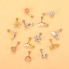 Wholesale Simple Style Cross Flower Stainless Steel Copper Plating Inlay Zircon Ear Studs - ChicMeto