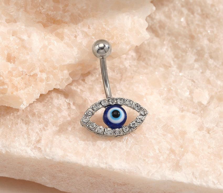 Wholesale Simple Style Devil's Eye Stainless Steel Inlay Zircon Belly Ring - ChicMeto