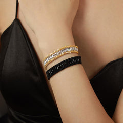 Wholesale Simple Style Geometric Bracelets Titanium Steel Plating Inlay Zircon 18k Gold Plated - ChicMeto