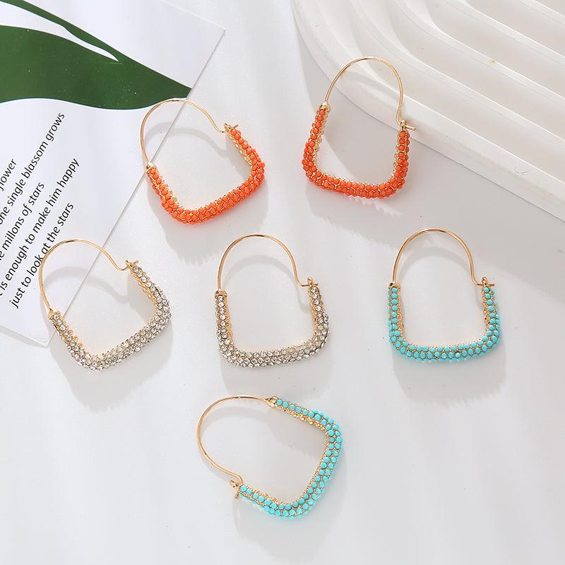 Wholesale Simple Style Geometric Inlay Alloy Resin Hoop Earrings - ChicMeto