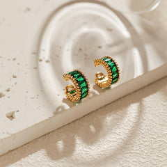 Wholesale Simple Style Geometric Inlay Copper Zircon 18K Gold Plated Ear Cuffs Pair - ChicMeto