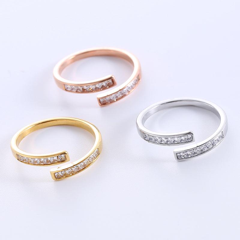 Wholesale Simple Style Geometric Stainless Steel Plating Inlay Zircon 18K Gold Plated Rose Gold Plated Rings - ChicMeto