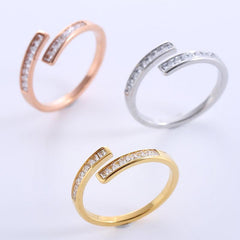 Wholesale Simple Style Geometric Stainless Steel Plating Inlay Zircon 18K Gold Plated Rose Gold Plated Rings - ChicMeto