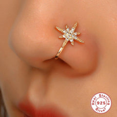 Wholesale Simple Style Geometric Water Droplets Flower Sterling Silver Zircon Nose Ring - ChicMeto