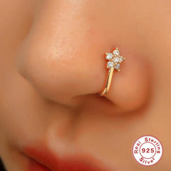 Wholesale Simple Style Geometric Water Droplets Flower Sterling Silver Zircon Nose Ring - ChicMeto