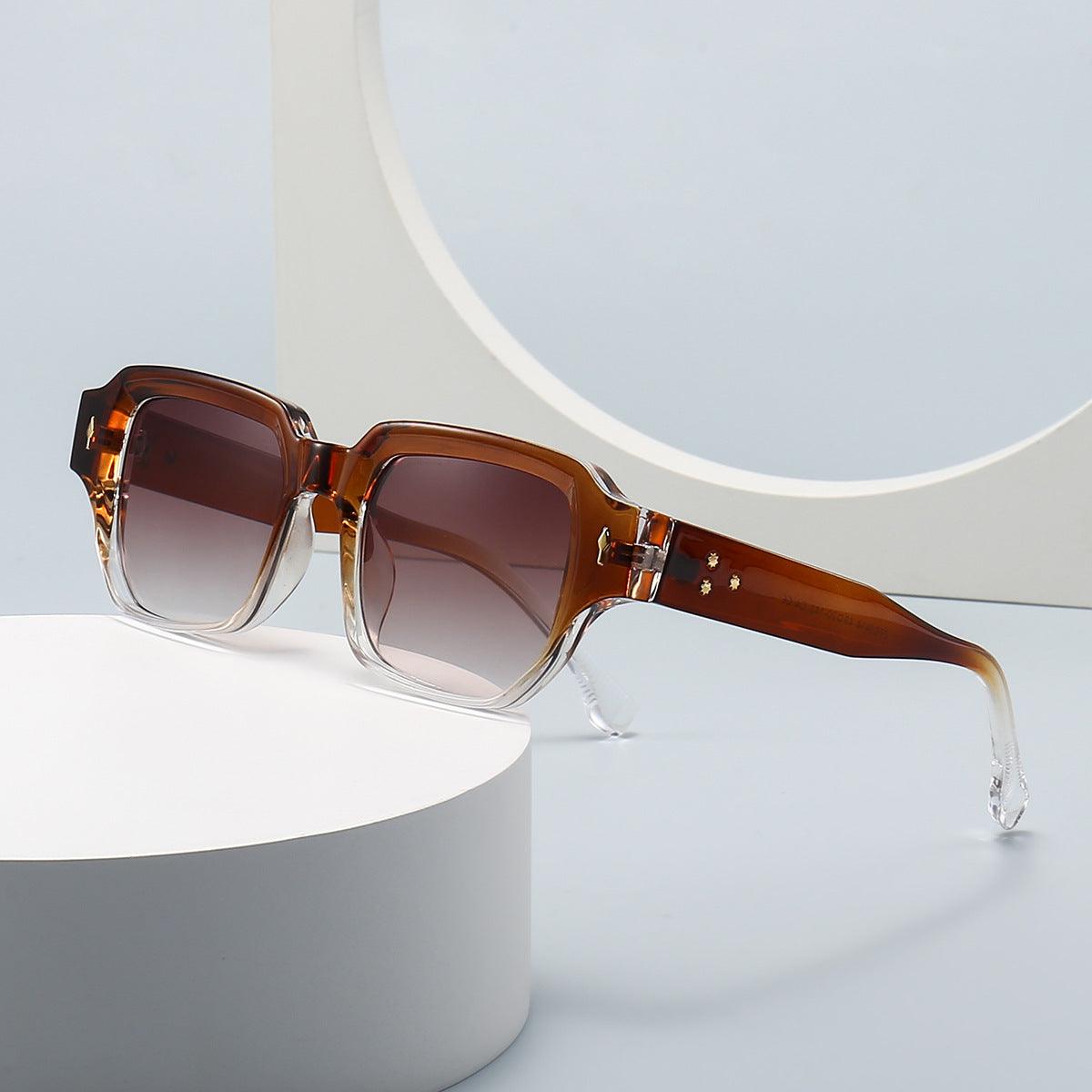 Wholesale Simple Style Gradient Color Solid Color Leopard PC Square Full Frame Glasses - ChicMeto