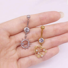 Wholesale Simple Style Heart Shape Cat Butterfly Stainless Steel Sequin Copper White Gold Plated Gold Plated Rhinestones Zircon Belly Ring In Bulk - ChicMeto