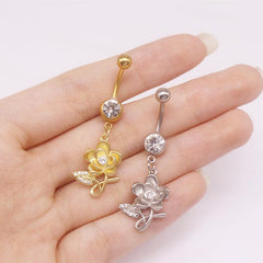 Wholesale Simple Style Heart Shape Cat Butterfly Stainless Steel Sequin Copper White Gold Plated Gold Plated Rhinestones Zircon Belly Ring In Bulk - ChicMeto