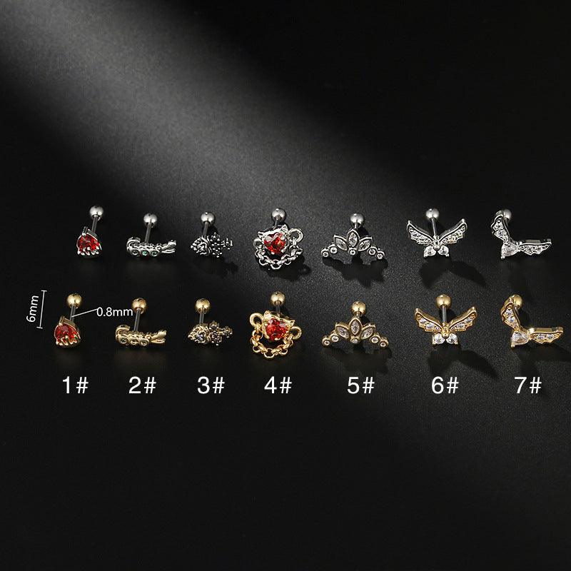 Wholesale Simple Style Heart Shape Stainless Steel Inlay Zircon Ear Studs - ChicMeto