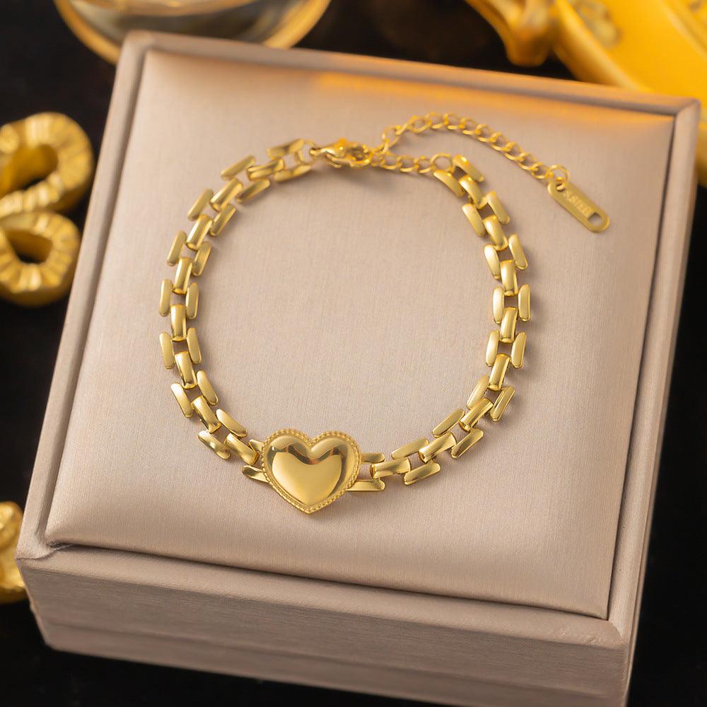 Wholesale Simple Style Heart Shape Titanium Steel Polishing Plating 18K Gold Plated Bracelets - ChicMeto