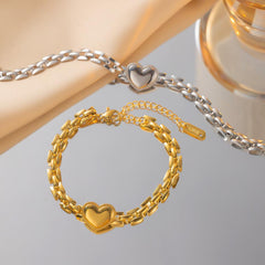 Wholesale Simple Style Heart Shape Titanium Steel Polishing Plating 18K Gold Plated Bracelets - ChicMeto