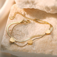 Wholesale Simple Style Heart-Shaped Bracelets Titanium Steel Plating with Shell Inlay 18k Gold Plated - ChicMeto