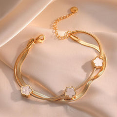 Wholesale Simple Style Heart-Shaped Bracelets Titanium Steel Plating with Shell Inlay 18k Gold Plated - ChicMeto