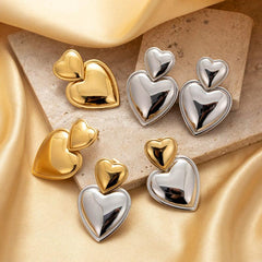 Wholesale Simple Style Korean Heart-Shaped Drop Earrings Stainless Steel 18k Gold Plated - ChicMeto