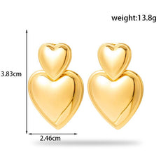 Wholesale Simple Style Korean Heart-Shaped Drop Earrings Stainless Steel 18k Gold Plated - ChicMeto