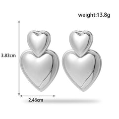 Wholesale Simple Style Korean Heart-Shaped Drop Earrings Stainless Steel 18k Gold Plated - ChicMeto