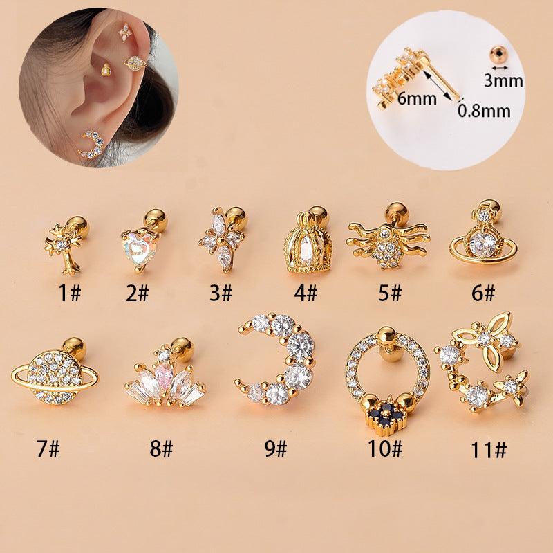 Wholesale Simple Style Moon Copper Plating Inlay Zircon Ear Studs - ChicMeto