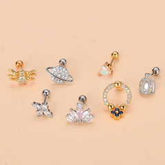 Wholesale Simple Style Moon Copper Plating Inlay Zircon Ear Studs - ChicMeto