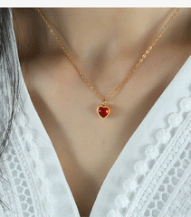 Wholesale Simple Style Oval Heart Shape Titanium Steel Plating Inlay Agate 18K Gold Plated Pendant Necklace - ChicMeto