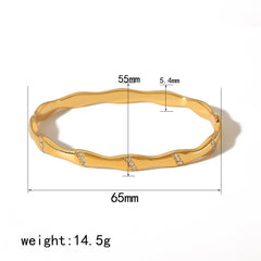 Wholesale Simple Style Oval Stainless Steel Polishing Plating Zircon 18K Gold Plated Bangle - ChicMeto